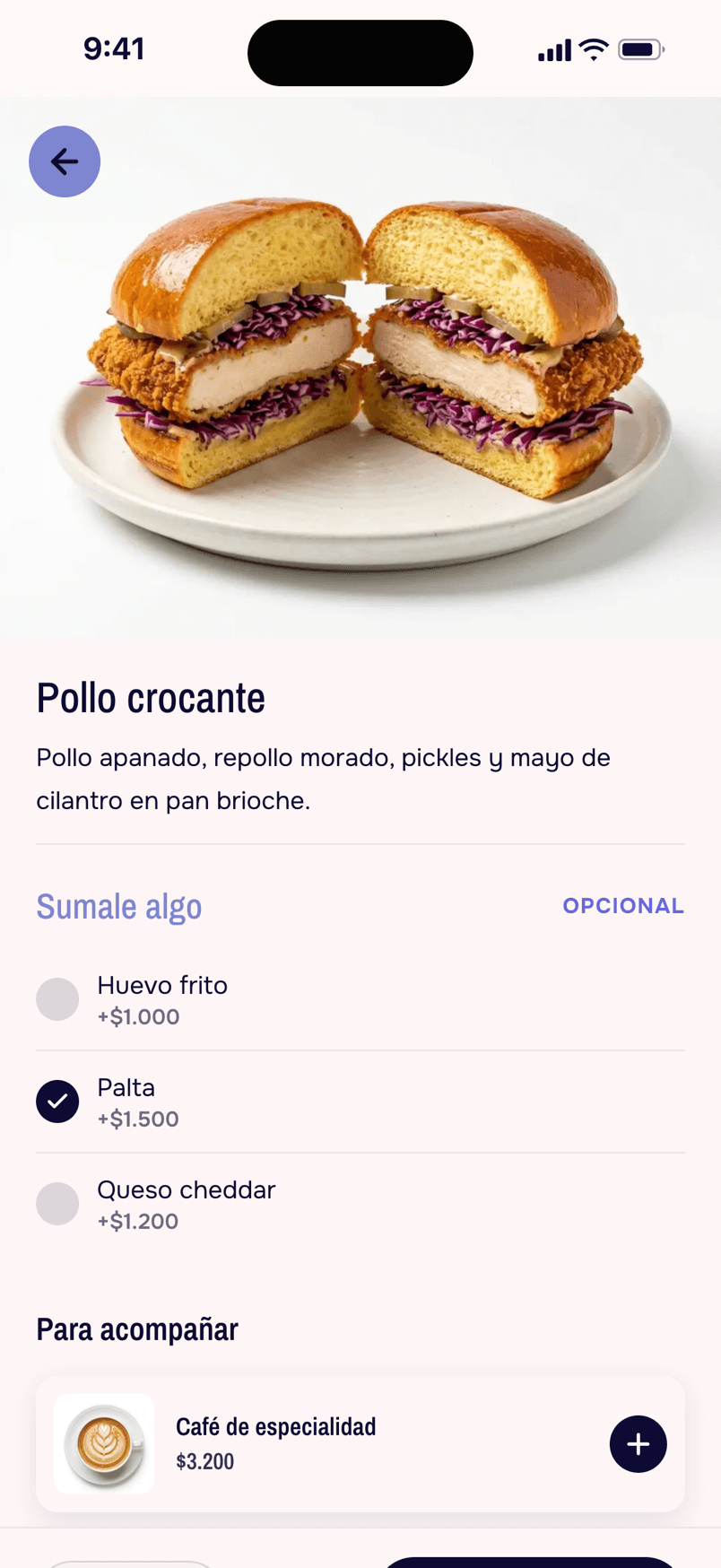 Ficha de un producto con sus opciones en Pide & Paga